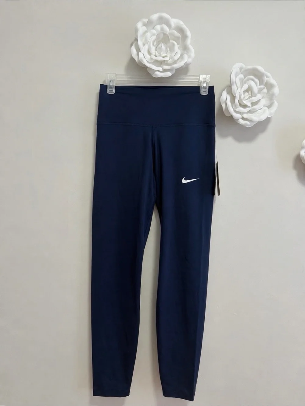 Nike Girls Navy & White Swoosh Athletic Leggings